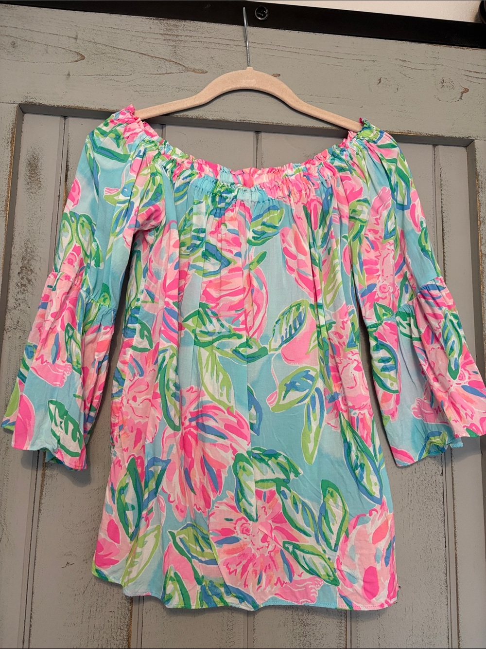 Lilly Pulitzer Off-Shoulder Floral Blouse - Pink & Aqua
